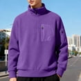 thumbnail image 2 of Men's Polar Fleece Thick Shirt Long Sleeve Quarter Zip Stand Collar Solid Pullover Top with Zippered Pockets Purple XL, 2 of 4