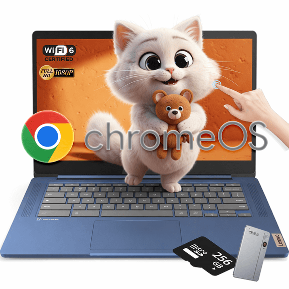 Lenovo IdeaPad Slim 3 Chromebook Laptop for Students - 14'' FHD Touchscreen,MediaTek Kompanio 520, Lightweight, 4GB RAM, 64GB eMMC,256GB Micro SD Card,Chome OS,Recolx AI Voice Recorder