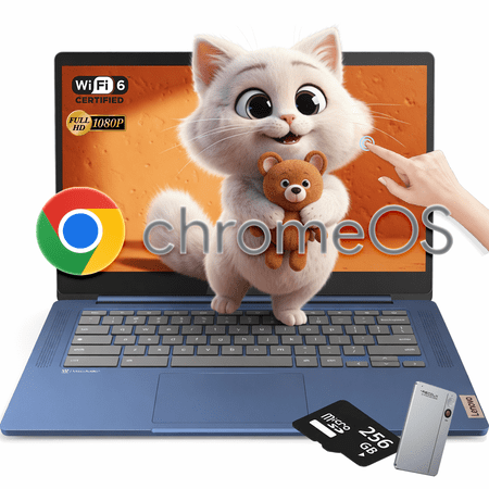 Lenovo IdeaPad Slim 3 Chromebook Laptop for Students - 14'' FHD Touchscreen,MediaTek Kompanio 520, Lightweight, 4GB RAM, 64GB eMMC,256GB Micro SD Card,Chome OS,Recolx AI Voice Recorder