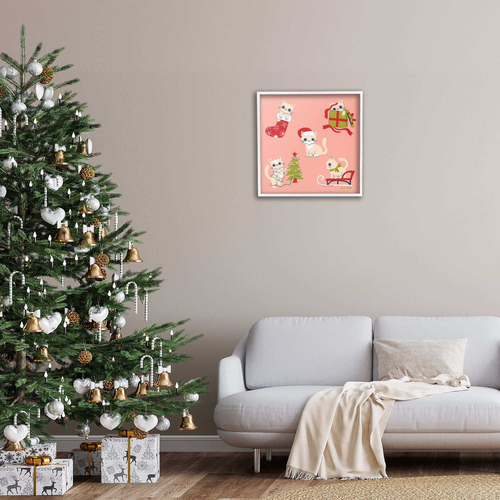 Stupell Industries Festive Cats Cute Holidays Holiday Painting White Framed Art Prints Wall Art, 24 x 24