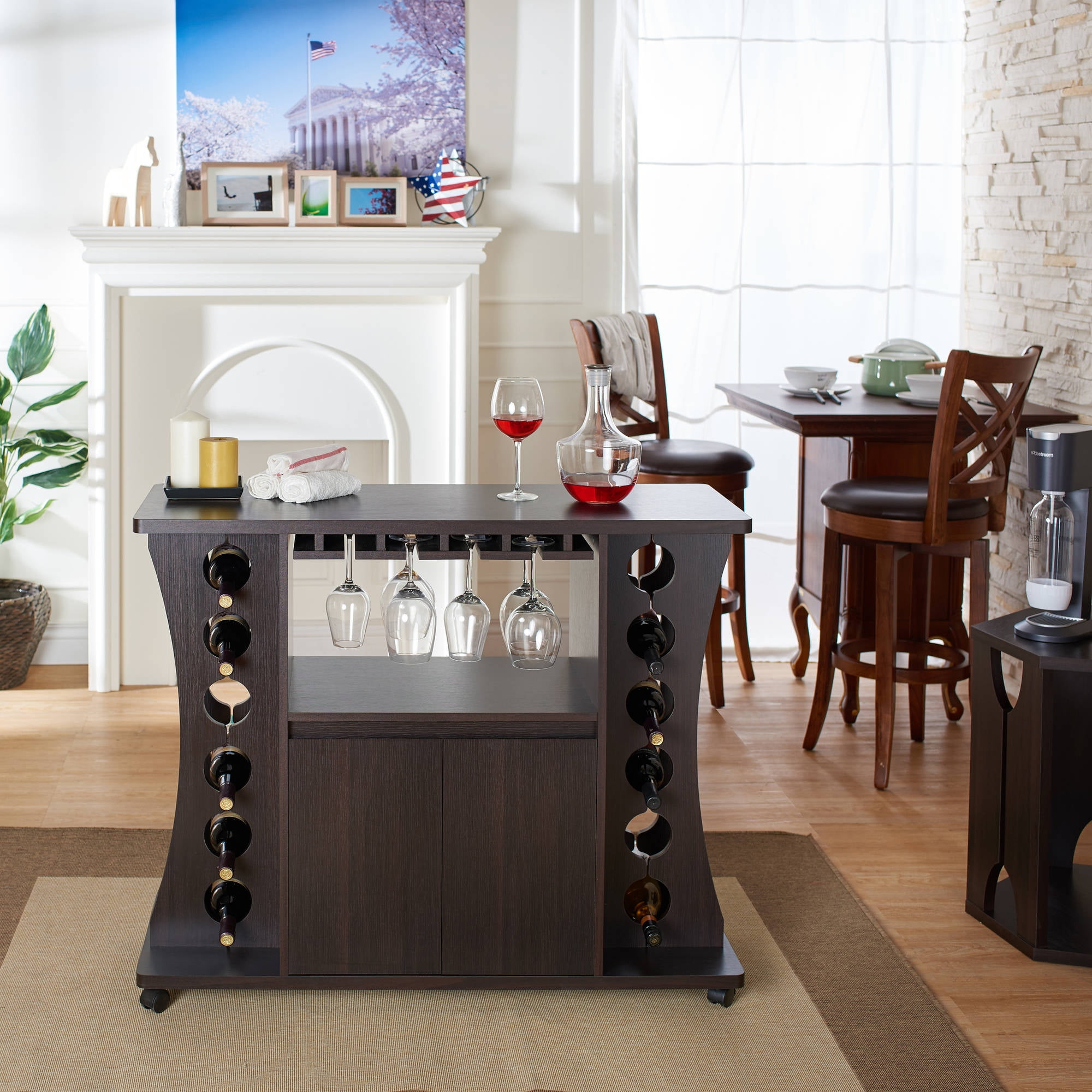 Home Bar Furniture Set Buffet Table With Wine Rack Servers Cabinet Home Bar Furniture Set Buffet Table With Wine Rack Servers Cabinet Mini New