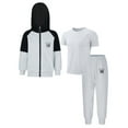thumbnail image 3 of TiaoBug 3 Piece Kids Boys Tracksuit Long Sleeve Full-Zip Hoodie Jackets Sweatpants T-shirt Set White&Gray 9-10, 3 of 4