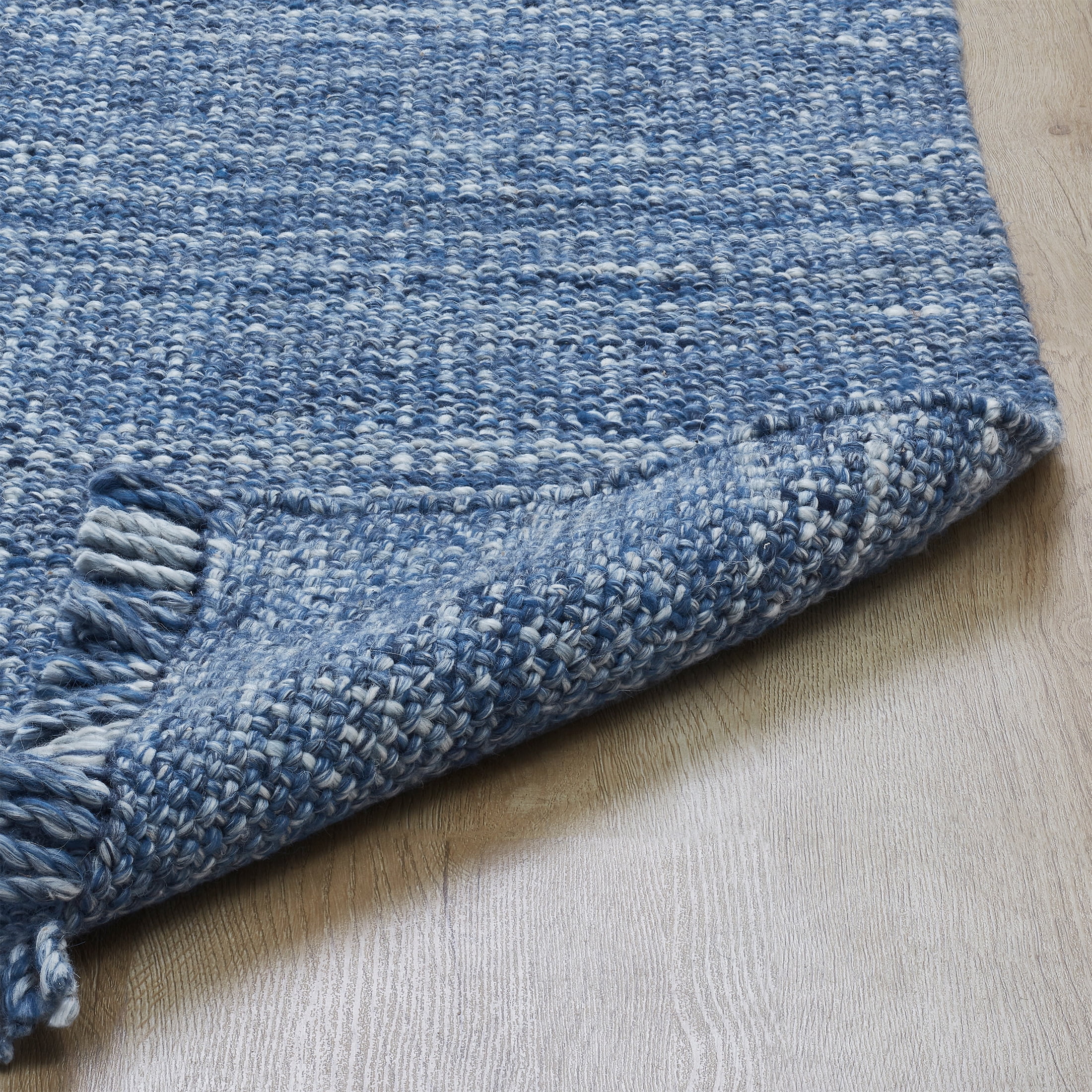 Better Homes & Gardens Washed Indigo Blue Handwoven Plaid Wool Scatter Accent Indoor Rug, 30" x 46"