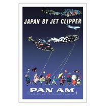 Japan by Jet Clipper - Koinobori (Carp Streamers) - Vintage Airline Travel Poster by Aaron Fine c.1960s - Fine Art Matte Paper Print (Unframed) 30x44in