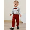 thumbnail image 5 of Baby Boy Clothes Suits 3-24 Months Floral Print Wedding Formal Outfits Suspender Pants Bowtie Hat, 5 of 15