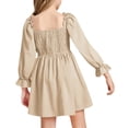 thumbnail image 3 of Langwyqu Solid Color Square Neckline Girls Lantern Sleeve Dress For 4-14 Y, 3 of 5