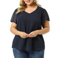 thumbnail image 5 of Unique Bargains Women's Plus Pin Dots Round Neck Casual Smocked Bell Short Sleeve Top 1X Royal Blue, 5 of 7