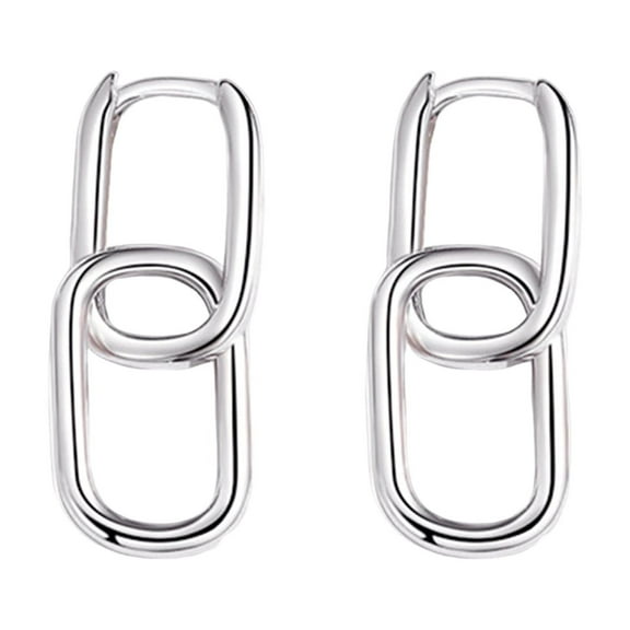 Grofry 1 Pair Women Earrings Paper Clip Shape Geometric Polished Copper Pure Color Hollow Out Daily Commute Ear Jewelry Short Hanging Earrings