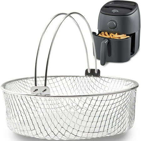 

KTCINA 21CM Air Fryer Mesh Basket 304 Stainless Steel Steamer Basket for Air Fryer Metal Air Fry Crisper Basket with Handle Air Fryer Accessory for Home Kitchen