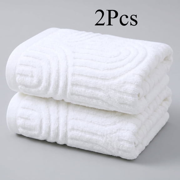 Set of 2 White Striped Pattern 100% Cotton Hand Towels, Absorbent Soft Decorative Towels for Bathroom