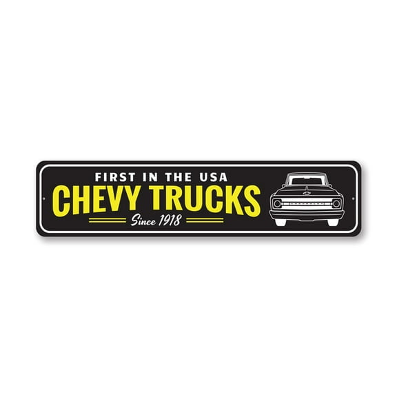 USA Chevy Truck Sign, Car Sign, Car-Lover Sign, Man Cave Aluminum Metal Decor Sign - 4x18 inches