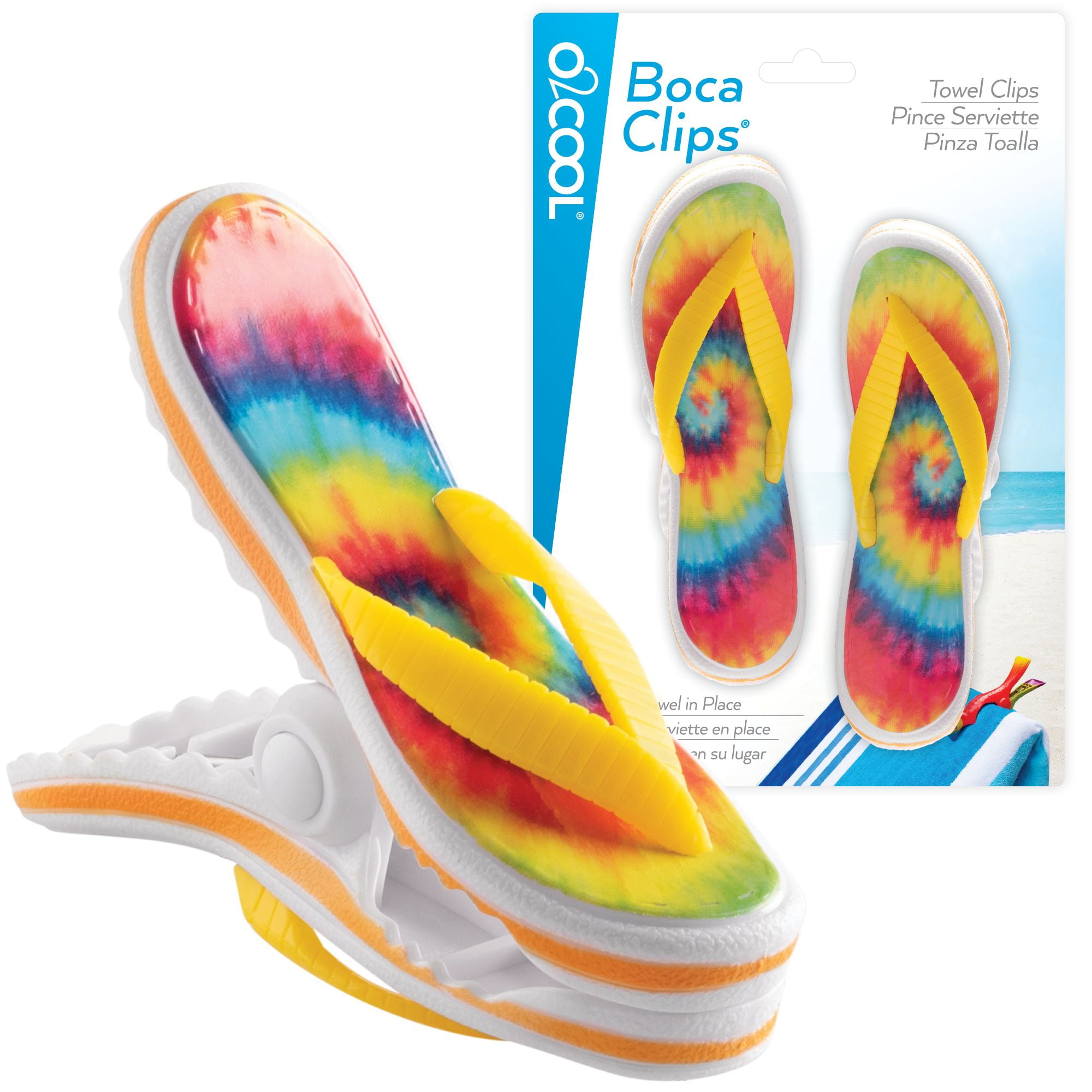 O2COOL Tie Dye Flip Flop Shape 2 Piece Plastic Beach Towel Clip