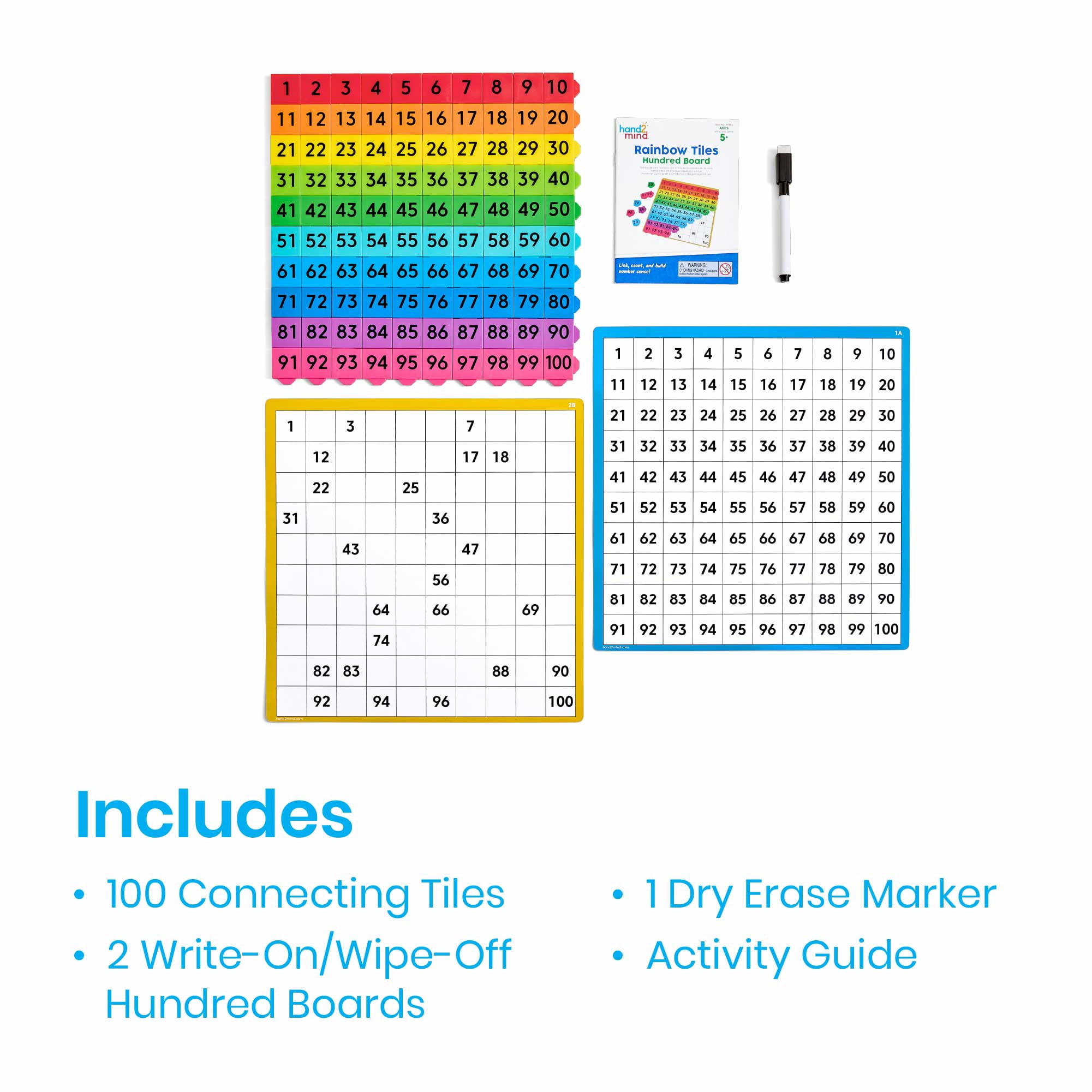 hand2mind Rainbow Tiles Hundred Board, Ages 5+
