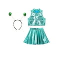 thumbnail image 3 of Choomomo Ensemble 3 Pcs Filles Halloween Costume d'Extraterrestre Cosplay Camisoles avec Jupe Trapèze Plissée Évasée Mini et Serre-Tête pour Jeu de Rôle Fête Bleu Lac 6, 3 of 7