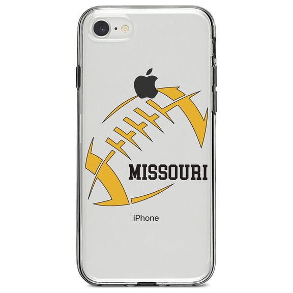 DistinctInk Clear Shockproof Hybrid Case for iPhone 7 8 SE (2020 Model) 4.7" Screen TPU Bumper Acrylic Back Tempered Glass Screen Protector - Missouri Football - Gold, Black