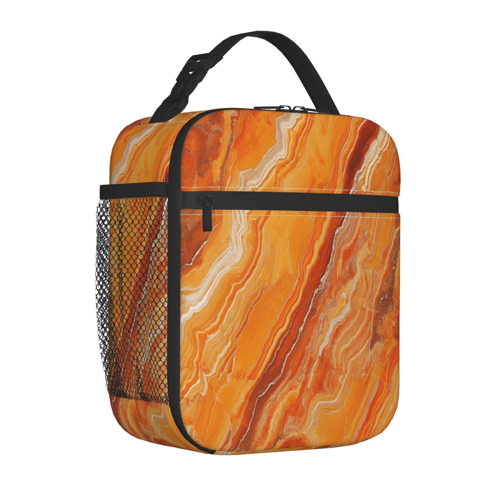 Lunch Bag For Women Men Insulated Portable Lunch Box Bento Box Office Picnic Travel Cooler Bag Orangered Marble_2