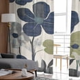 thumbnail image 4 of Navy Blue Green Floral Semi Sheer Curtains 72 Inch Length 2 Panels Set, Vintage Botanical Leaves Sheer Kitchen Curtain Privacy Voile Window Curtain for Living Room Bedroom Rod Pocket Drapes, 4 of 7