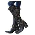 thumbnail image 5 of Botas occidentales negras con remaches a la moda, botas de mujer talla 43, botas de vaquera con tacón grueso, botas hasta la rodilla 2024 para zapatos femeninos, 5 of 5