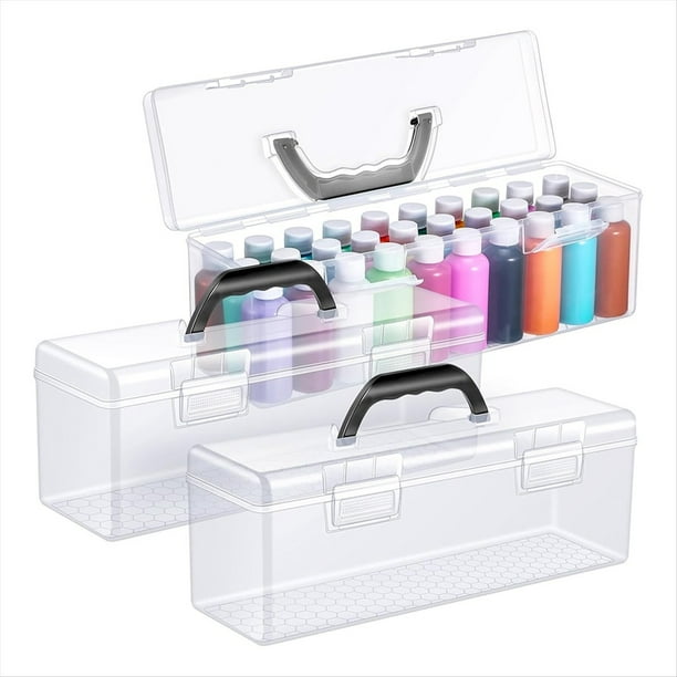 Caja de Almacenamiento de 3 Piezas para Pinturas Acrílicas de 56 Ml, Organizador Portátil de Acrílico para Manualidades con Asa, 30 Negras.