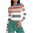 thumbnail image 5 of Jalioing Women's Long Sleeve Crop Tops Fashion Striped Slim Stretchy T Shirt Fall Going Out Trendy Shirts, 5 of 7