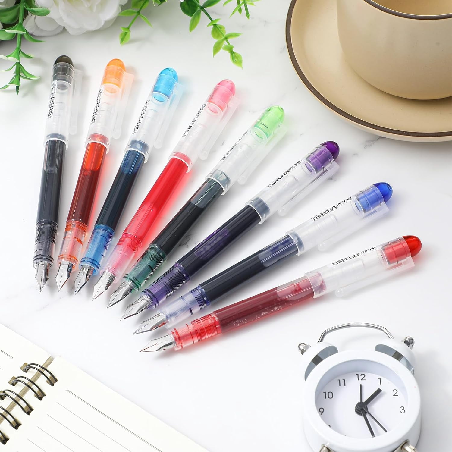 48 Pcs Disposable Fountain Pens Set, Colored Ink for Writing, Extra Fine Nib Classic Design Calligraphy Large Capacity Journaling, Drafting, Sketching, Doodling & Gifts