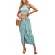 thumbnail image 1 of Crop top vestido sin mangas elegante asimétrico casual slit Halter Masajeadores de cuello mujeres dos piezas trajes para viajes calle azul S, 1 of 6