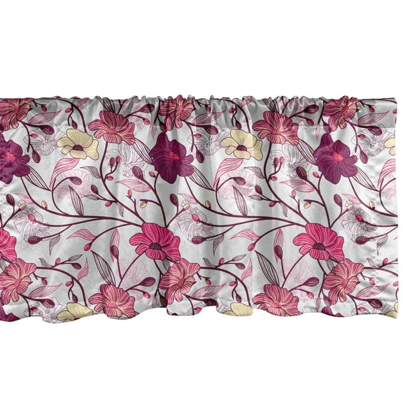 Ambesonne Japanese Window Valance, Sakura Tree Blossoms, 54" X 18", Pink Purple and Ivory