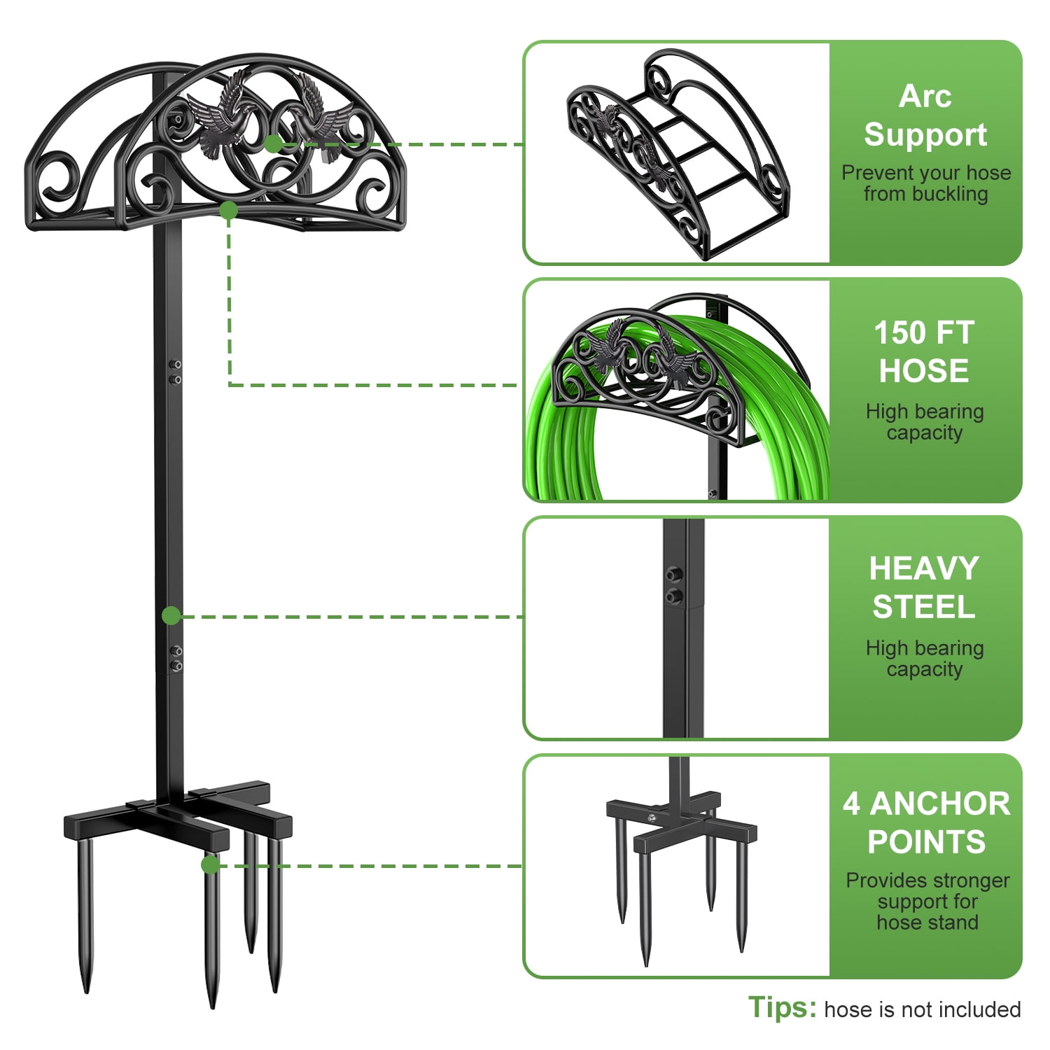 Garden Hose Holder, Freestanding Water Hose Holder, Detachable Heavy Duty Metal Garden Organized Hanger for Outdoor Yard Lawn (Lovebirds)