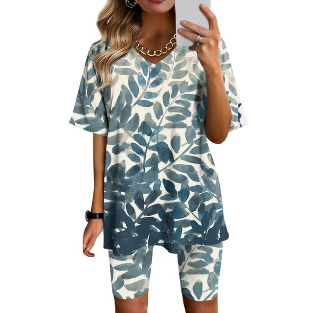 Ensembles de Gym pour Femmes 2 Pcs Mode pour Femmes Blouse à Col en V T-Shirts à Manches Courtes Shorts Ensembles de Tenue Décontractée Ensembles Confortables pour Femmes en Liquidation