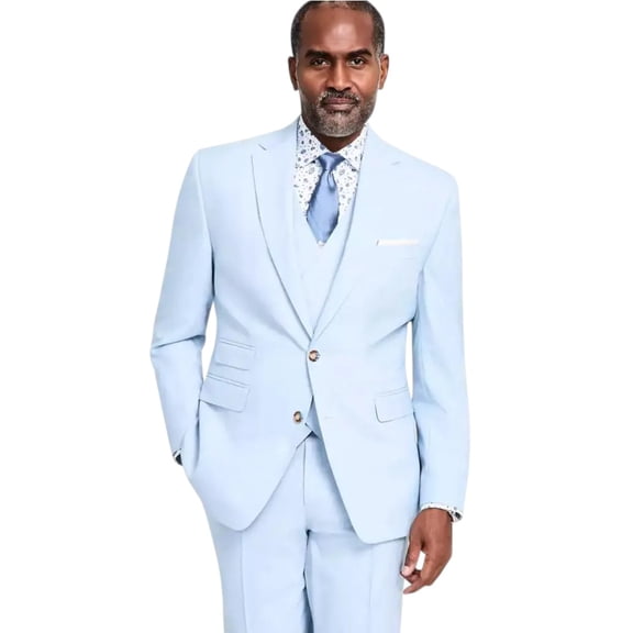 Tayion Mens Regular fit Suit Jacket Blazer 38 R Light Blue Solid Stretch