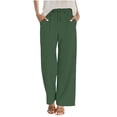 thumbnail image 3 of cocolona Womens Summer Casual Loose Linen Pants Elastic Waist Straight Wide Leg Beach Vacation Pants with Pockets, 3 of 5
