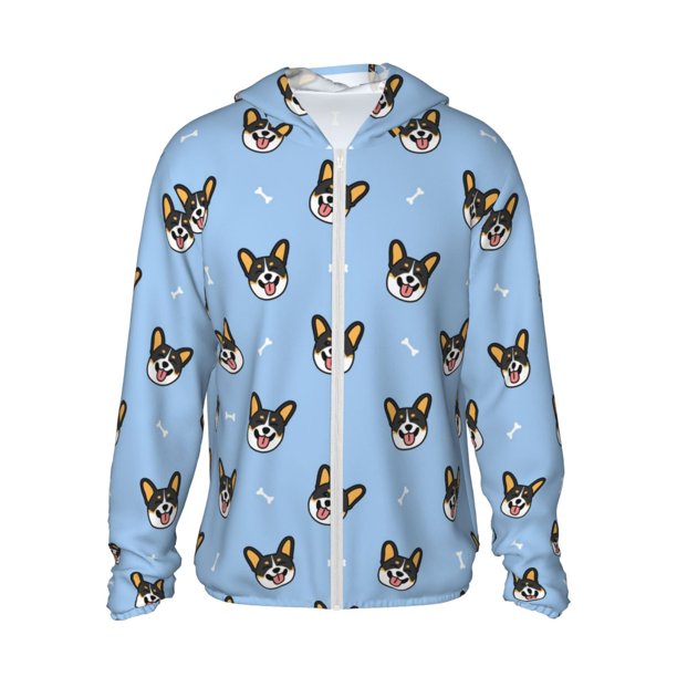 Fotbe Corgi Dog Chaqueta con Protección Solar UPF 50+ para Hombre y Mujer, Camisa con Capucha y Bolsillos-Small