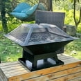 thumbnail image 3 of Outdoor Fire Pit with Grill Grate, 18.5 in Square Wood Burning Fire Bowl for Camping, Black, 3 of 10