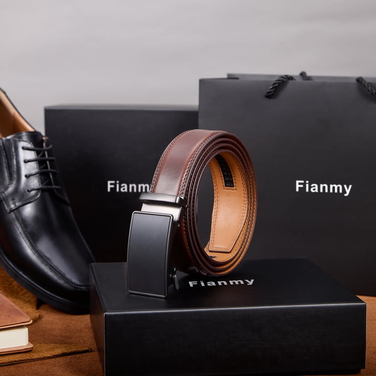 FIANMY Men's Leather Ratchet Belt, Adjustable Buckle photo 4