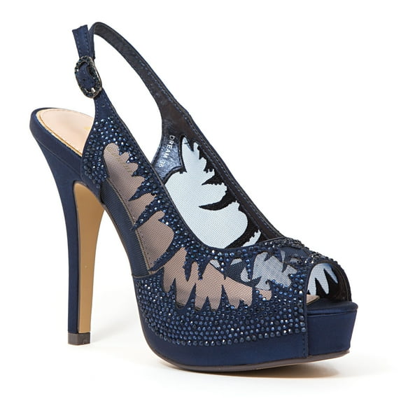 Lady Couture Mesh Slingback Platform With Stones, Navy, 41