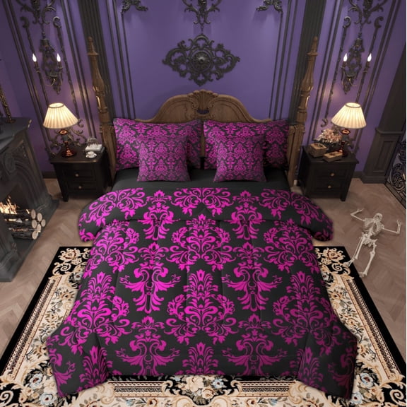 Manfei Boho Damask Adult Twin Bedding Sets 7-Piece, Retro Western Flower Print Bedding Comforter Set, Mandala Bohemian Style Reversible Sheet Sets, Microfiber Bedroom Decor