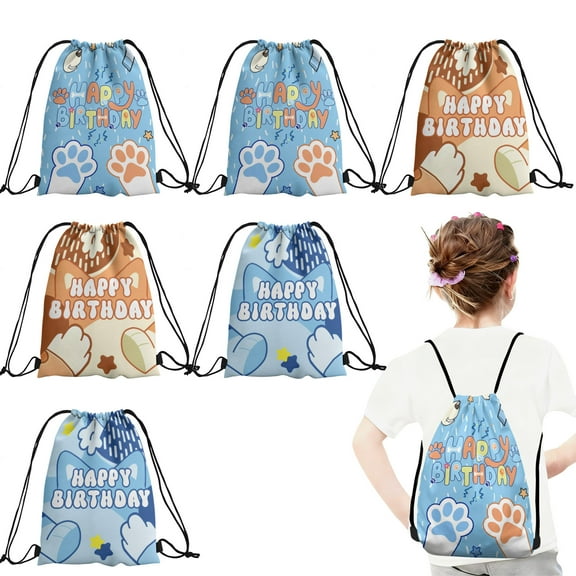 12 Pcs Blue Cartoon Dog Candy Drawstring Bag Drawstring Goodie Favor Bags for Boys and Girls Cartoon Birthday Party Decorations 27x34cm﻿