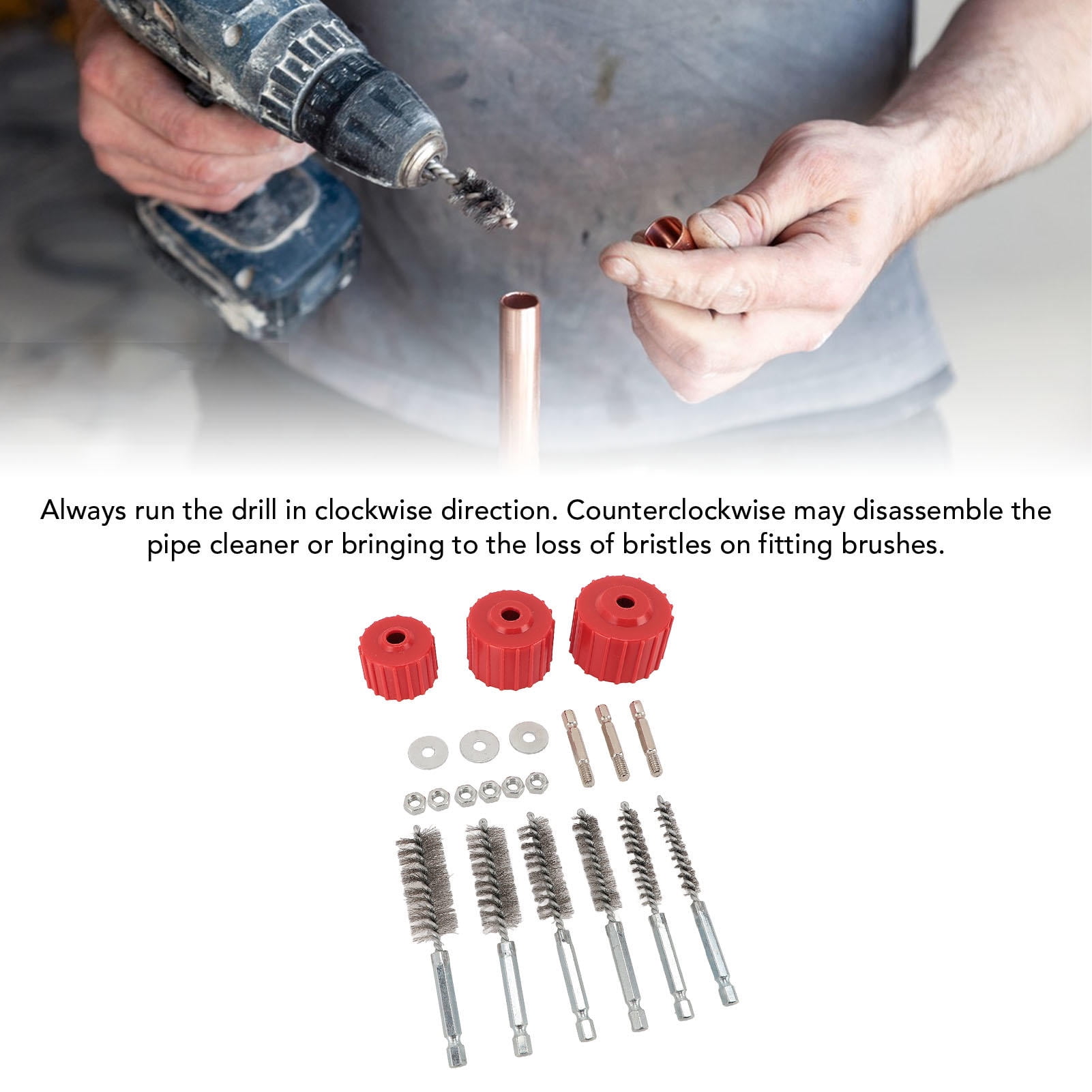 BIMZUC Copper Pipe Cleaner Set – 1/2, 3/4 & 1"Bronze/Brass Pipe & Fitting Cleaning Brush, 6 Stainless‑Steel Bristles, 1/4"Hex Shank for Power Drill
