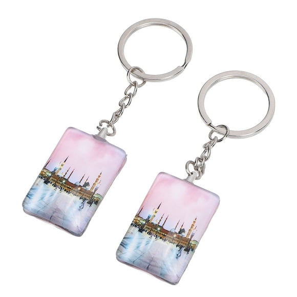 Souvenir Keychain, Double Sided 2 Pcs Souvenir Key Chain Rectangular Pendant Acrylic Stainless Steel for Backpack