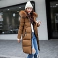 thumbnail image 4 of Chaqueta de algodón de corte entallado para mujer, chaqueta de algodón de estilo medio a largo, chaqueta de algodón de plumón grueso con cuello de piel grande a la moda para mujer, 4 of 5