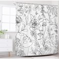 thumbnail image 2 of Modern Abstract Women Black White Face Shower Curtain for Bathroom Decor 72Wx72H Art Line Leaves Natural Farmhouse Floral Art Printed Fabric Polyester Waterproof 12 Pack Plastic Hooks, 2 of 5