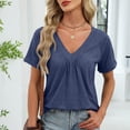 thumbnail image 4 of Spring Tops for Women 2026 Short Sleeve V Neck Womens T Shirts Casual Loose Fit Ruched Top Beach Vacation Clothes, 4 of 7