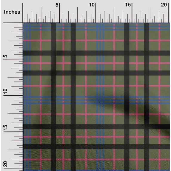 oneOone Cotton Jersey Olive Green Fabric Madras Check Diy Clothing Quilting Fabric Print Fabric By Yard 58 Inch Wide