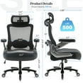 thumbnail image 3 of Big and Tall Office Chair 500 lbs, Ergonomic Desk Chair with 3D Flip up Arms, High Back Mesh Executive Computer Chair, Adjustable Headrest Lumbar Support, Black, 3 of 9