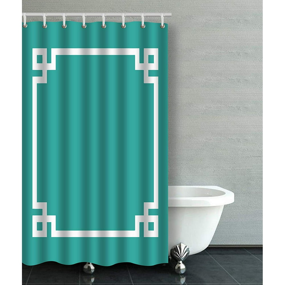 ARTJIA Teal And White Greek Key Border Bathroom Shower Curtain 48x72
