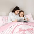 thumbnail image 4 of Manfei Girls Cute Bow Stripes Letter P Monogrammed Full Size Comforter Sets 3 Pieces,Kids Teens Romantic Flowers Bow Tie Bedding Sets,Pink Reversible,Breathable Home Decor, 4 of 6