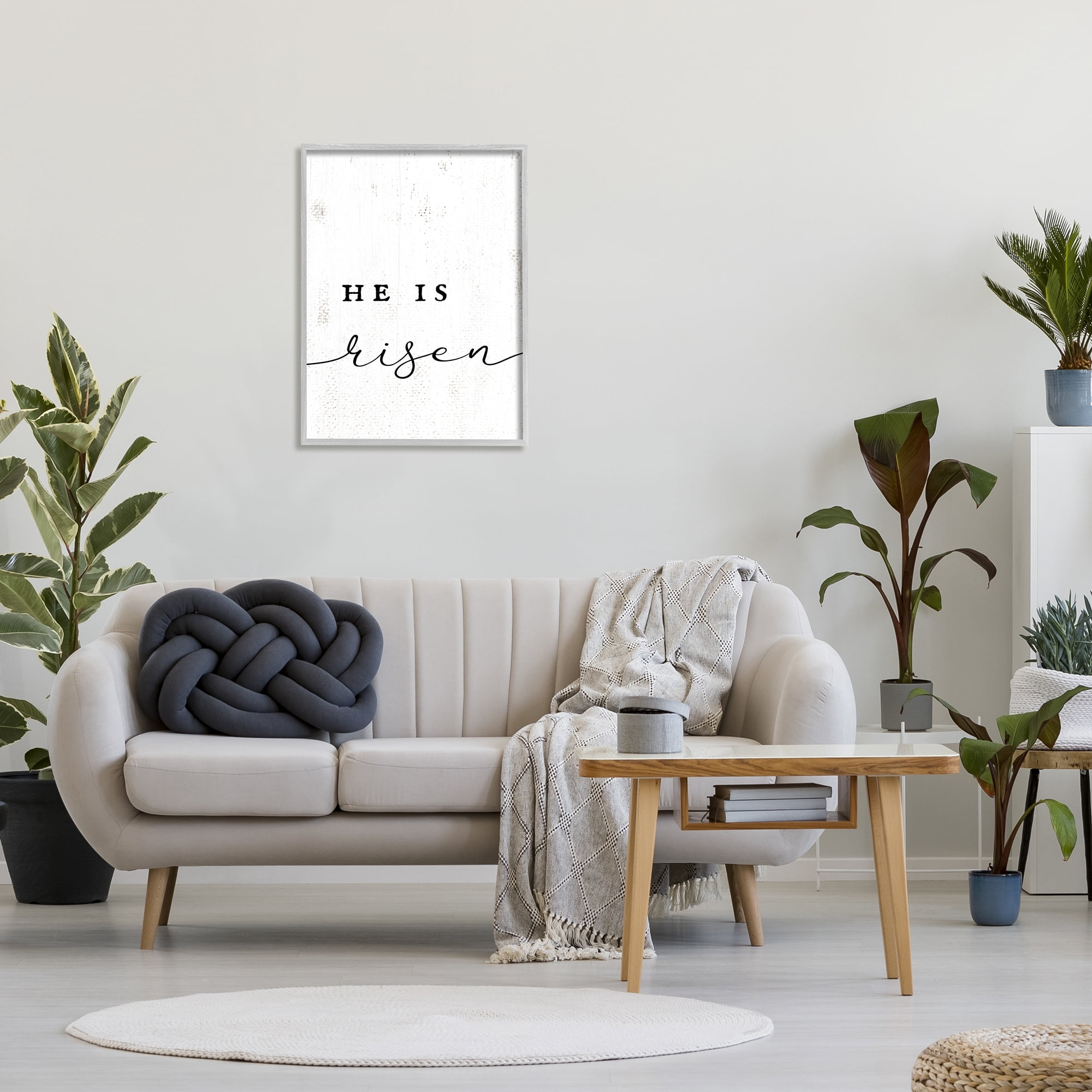Stupell Industries He Is Risen Phrase Rustic Pattern Minimal Text, 24 x 30, Design by Daphne Polselli