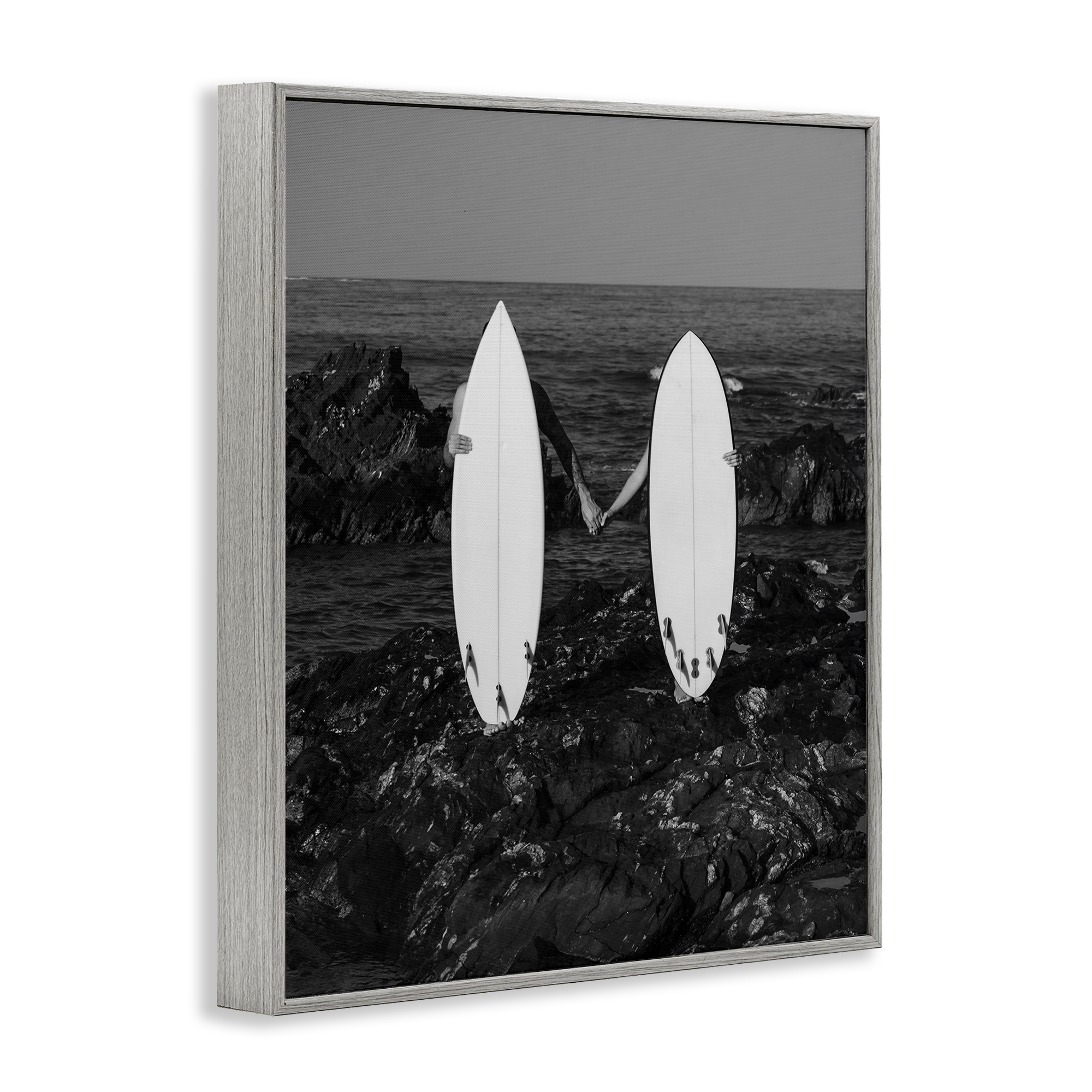 Stupell Industries Romantic Surfer Couple Sports Photography Gray Framed Art Print Wall Art, 11 x 14