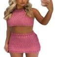 thumbnail image 3 of Ensembles 2 Pcs pour Femmes Robe Moulante Sans Manches en Résille Ajourée Ensembles Jupe Mini en Tricot Coupe Ajustée Courte Été Mode Urbaine, 3 of 10