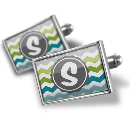 Cufflinks Monogram S Green Blue Chevron - NEONBLOND